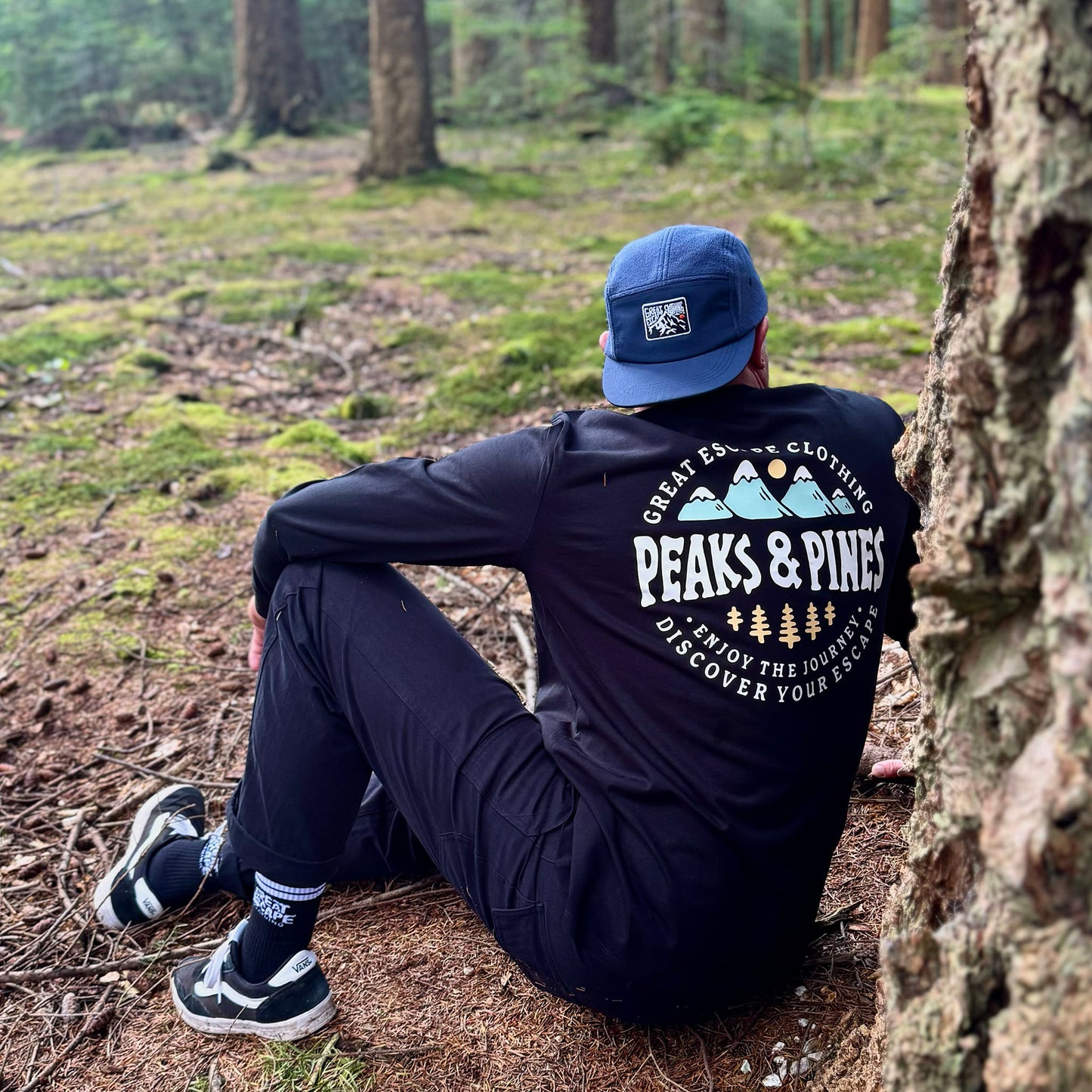 Black Organic PEAKS & PINES Long Sleeve T-Shirt