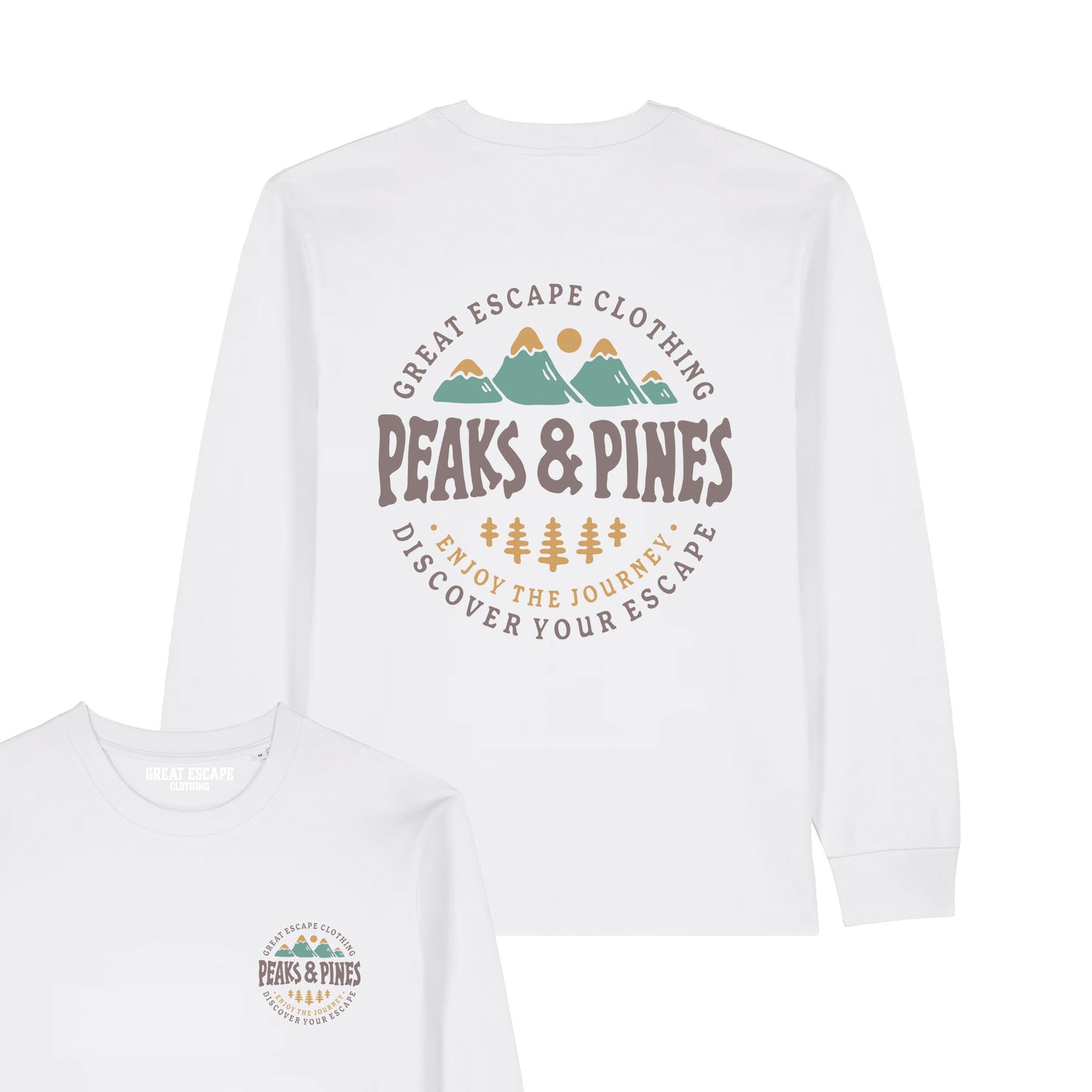 White Organic PEAKS & PINES Long Sleeve T-Shirt