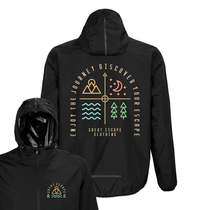 Recycled Enjoy The Journey, Discover Your ESCAPE Black Waterproof Windbreaker Jacket