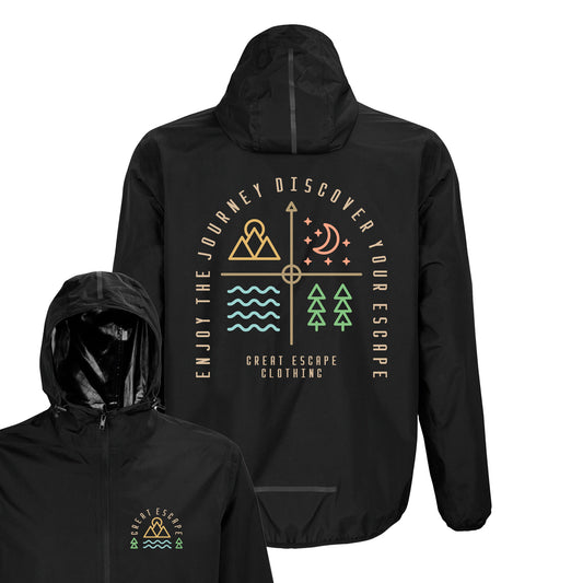 Recycled Enjoy The Journey, Discover Your ESCAPE Black Waterproof Windbreaker Jacket