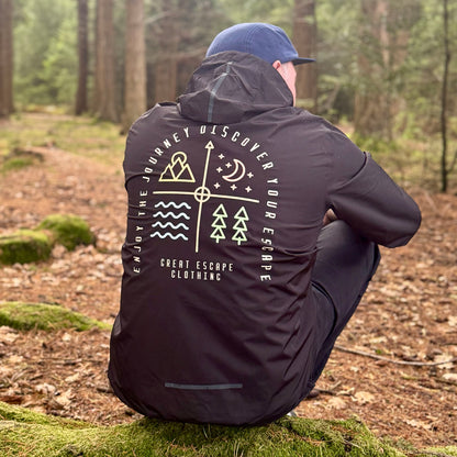 Recycled Enjoy The Journey, Discover Your ESCAPE Black Waterproof Windbreaker Jacket
