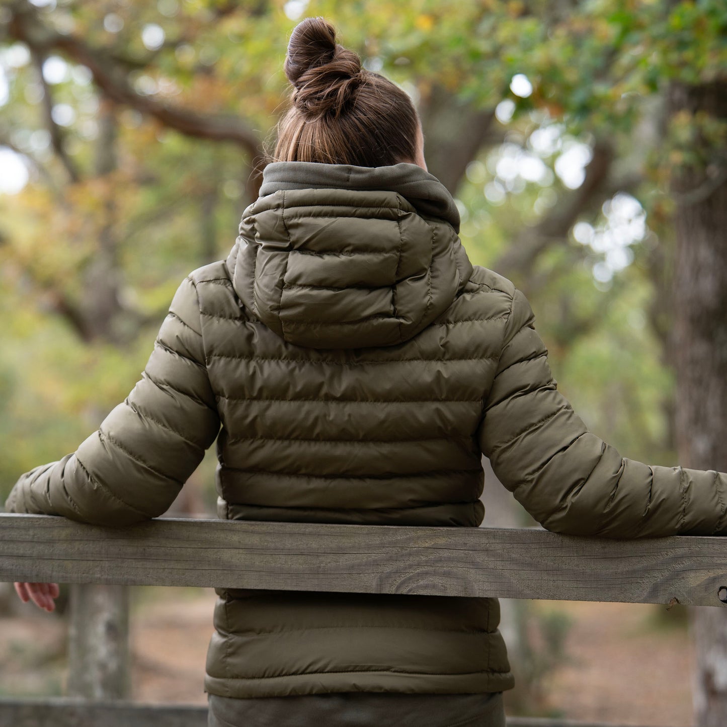 Woman’s Recycled Small Ribbed Padded Khaki Jacket