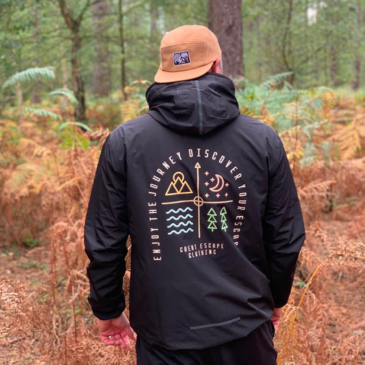 Recycled Enjoy The Journey, Discover Your ESCAPE Black Waterproof Windbreaker Jacket