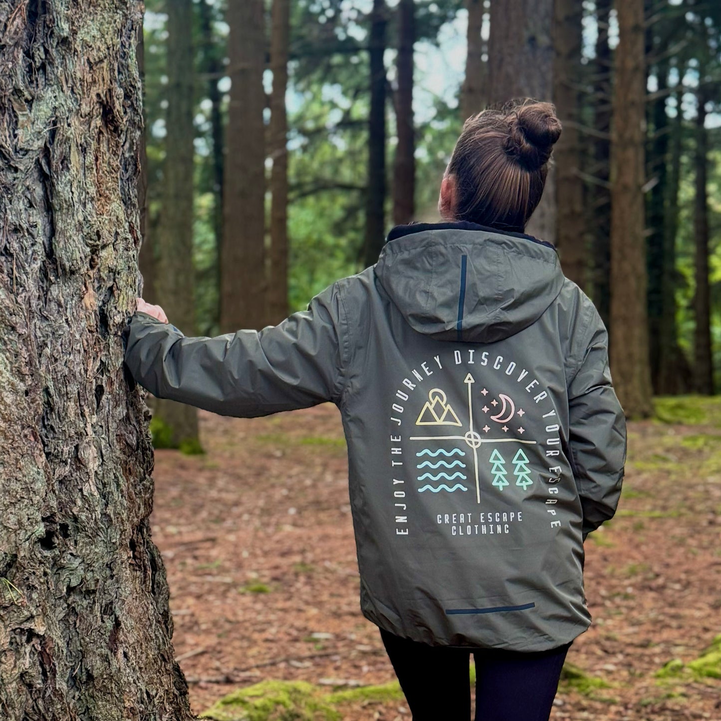 Recycled Enjoy The Journey, Discover Your ESCAPE Khaki Waterproof Windbreaker Jacket