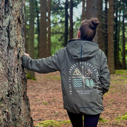 Recycled Enjoy The Journey, Discover Your ESCAPE Khaki Waterproof Windbreaker Jacket