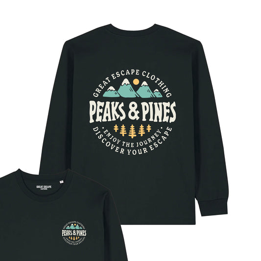 Black Organic PEAKS & PINES Long Sleeve T-Shirt