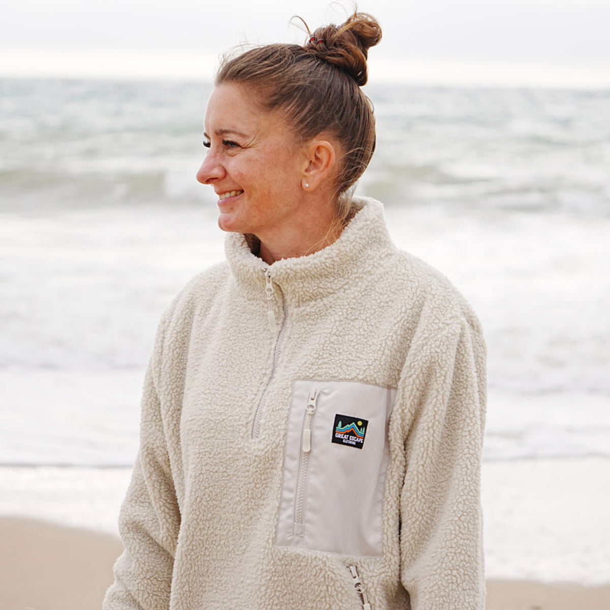 Natural 1/4 Zip Sherpa Fleece